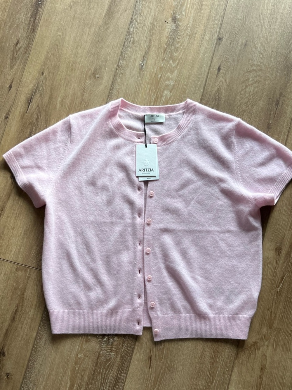 Aritiza New W/ Tag Pale Pink Cashmere Short Sleeve Top Size Large